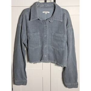 PacSun Cropped Corduroy Button Front Shirt Jacket Blue M/L Raw Hem